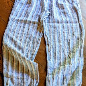 FAHERTY USA M Linen Pants 6 8 Fresh Blue Stripes Pockets and Pleats  ~NEW